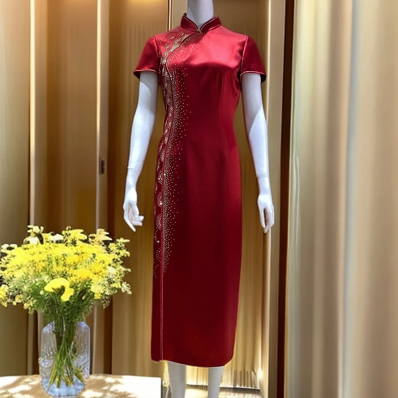 朱紫瑜170231喜婆婆喜妈妈婚礼旗袍显瘦修身气质优雅国风中长款