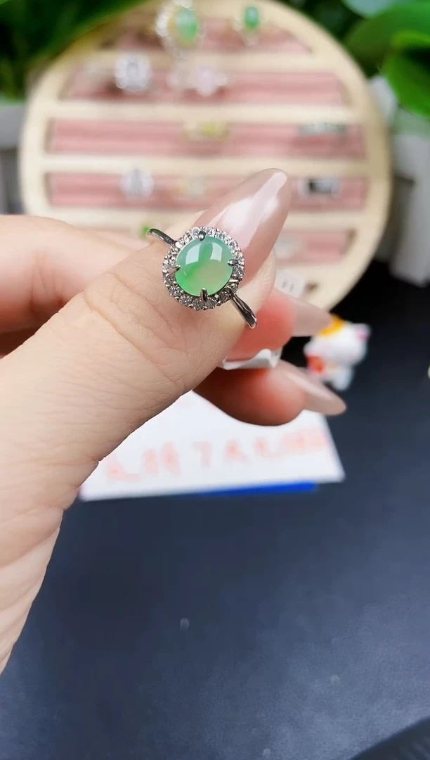 翡翠戒指银S925镶嵌12