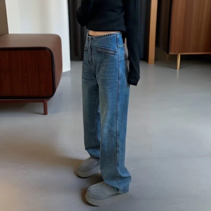 窄版直筒牛仔裤女2025年秋冬新款胖妹妹mm时尚显瘦百搭高腰长裤子