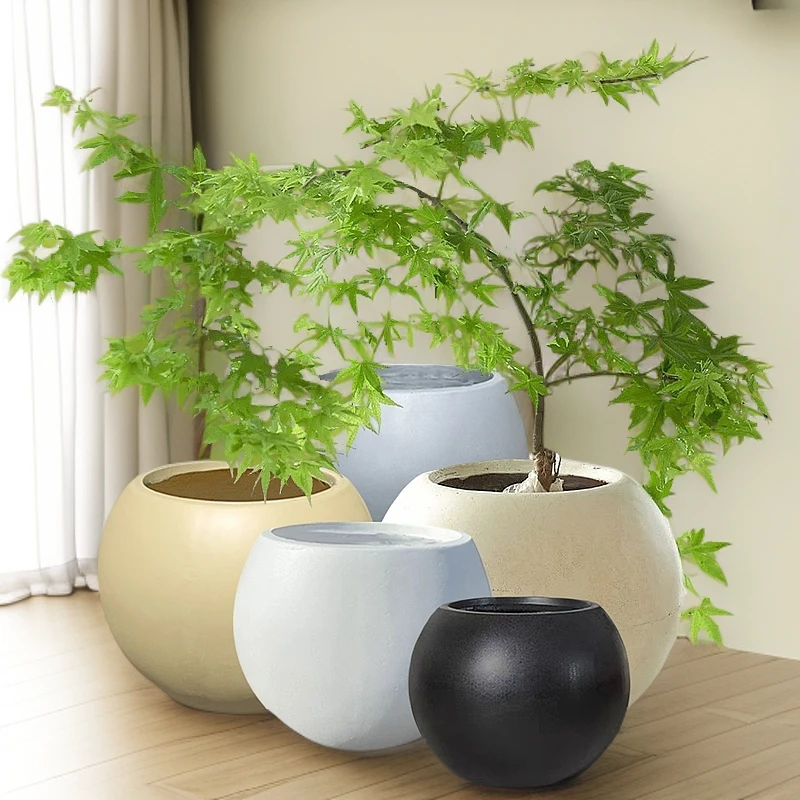 圆形镁泥花盆大口径圆球花瓶现代创意客厅绿植手工欧式高端特大号