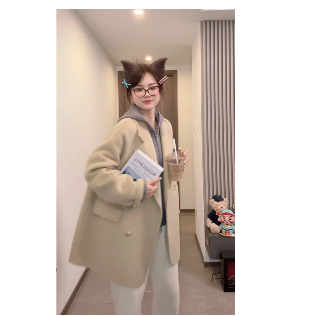 【全珍熙专属】2025海盐玫瑰高级感韩版短款加厚百搭双面大衣2588