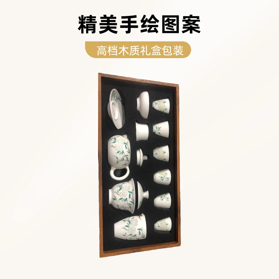 TT018鸿兴达（凤鸣）竹节盖碗玲珑瓷套装