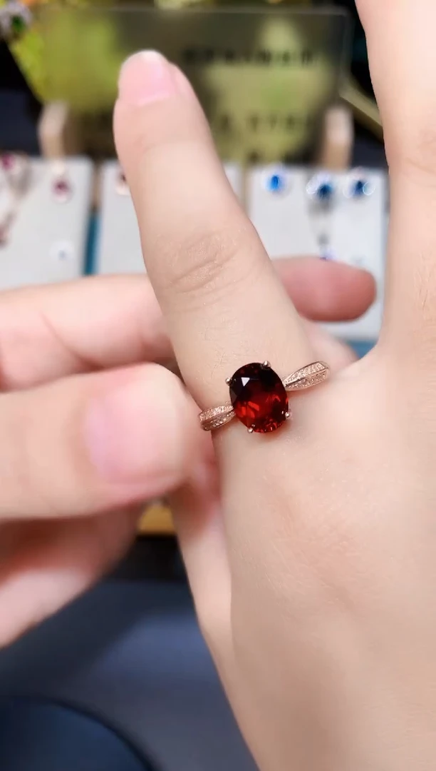 银S925镶嵌戒指石榴石天然