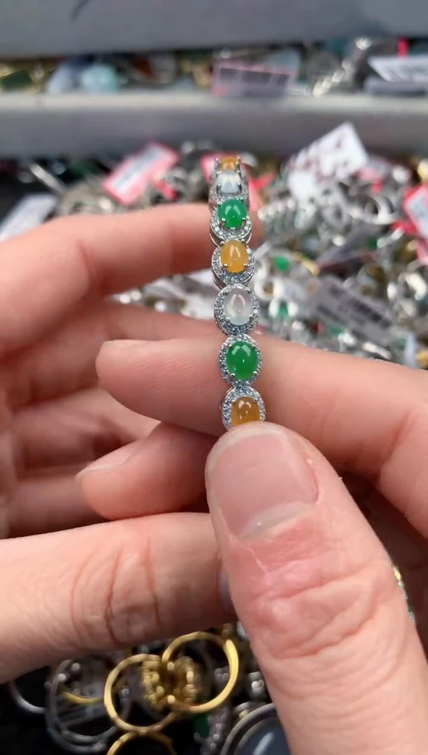 银S925镶嵌戒指翡翠4        5