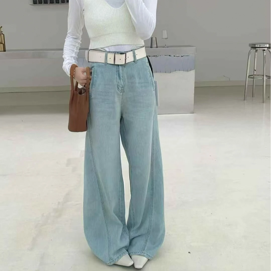 凡Fan【简约通勤】2025新款美式百搭宽松水洗软牛仔女阔腿拖地裤