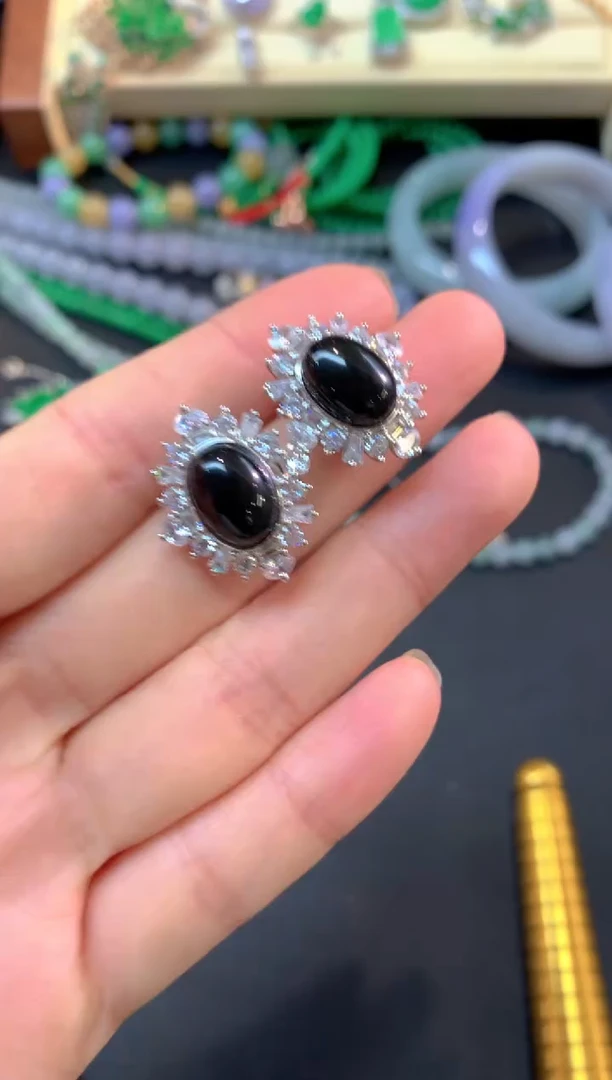 银S925镶嵌翡翠耳饰耳饰|350