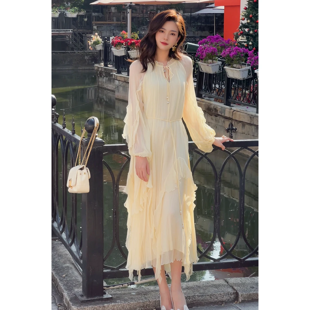 【2025-文文】重磅100桑蚕丝连衣裙组合HFQY25011