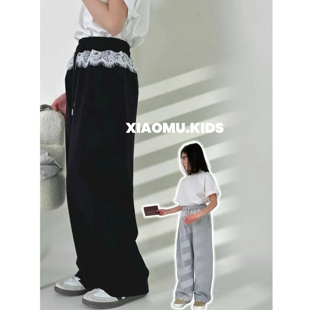 2025春『科技三防』女童蕾丝边百搭洋气休闲裤韩版弯刀裤7570