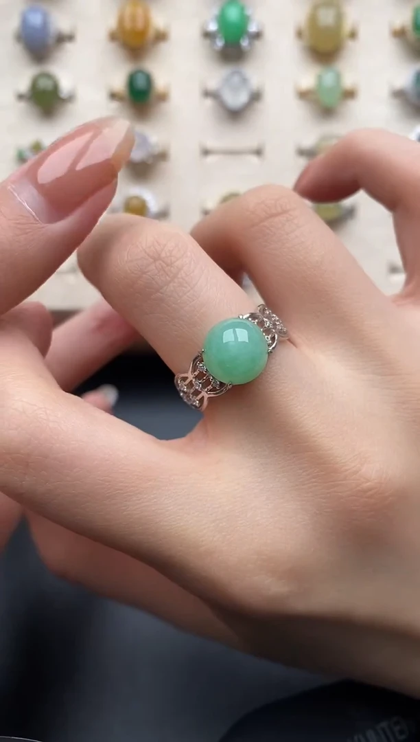 银S925镶嵌戒指翡翠一物一证一礼盒