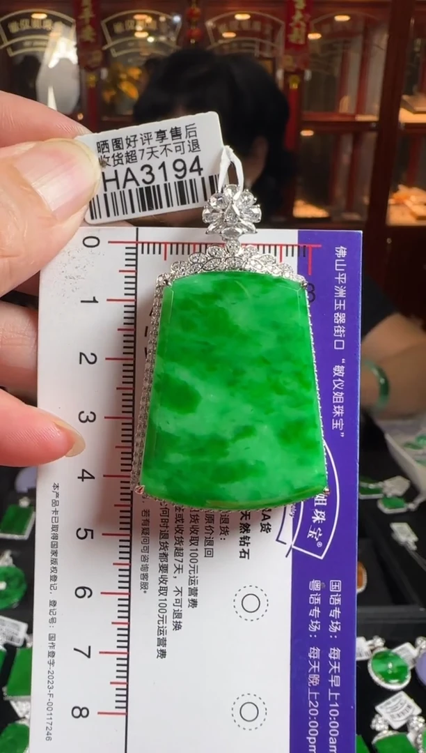 颈饰18K金镶嵌翡翠HA3194辣绿无事牌