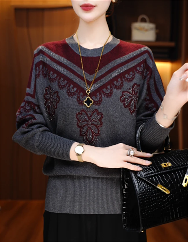 秋冬新款含绵羊毛抗起球显白显瘦针织毛衣弹力舒适保暖V25Q1430