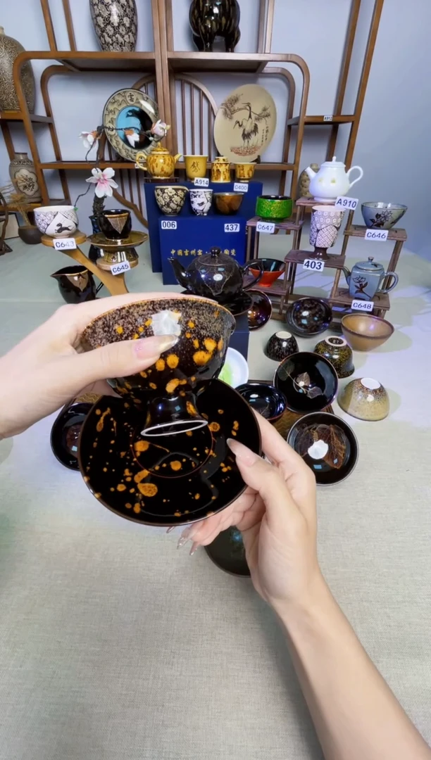 【特价微瑕带帽剪纸贴花三才盖碗】非遗大师手工高温瓷特价款