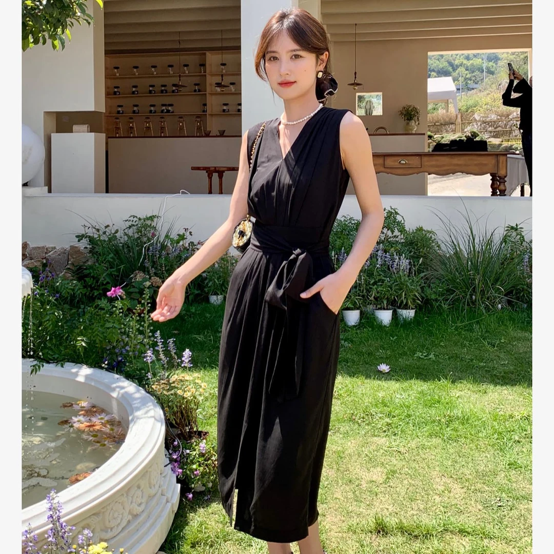 无印心匠B182 系带薄款法式通勤风高腰气质连衣裙女K1946