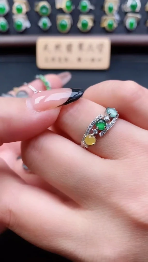 银S925镶嵌戒指翡翠1