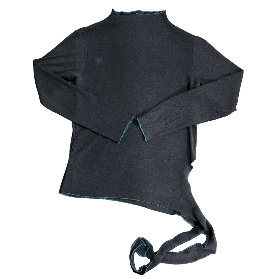 infobyfive2025秋冬不规则须须头斜边半高领T恤壹NF0511001