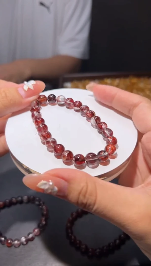 未镶嵌手链水晶牛血红胶花水晶8mm手串