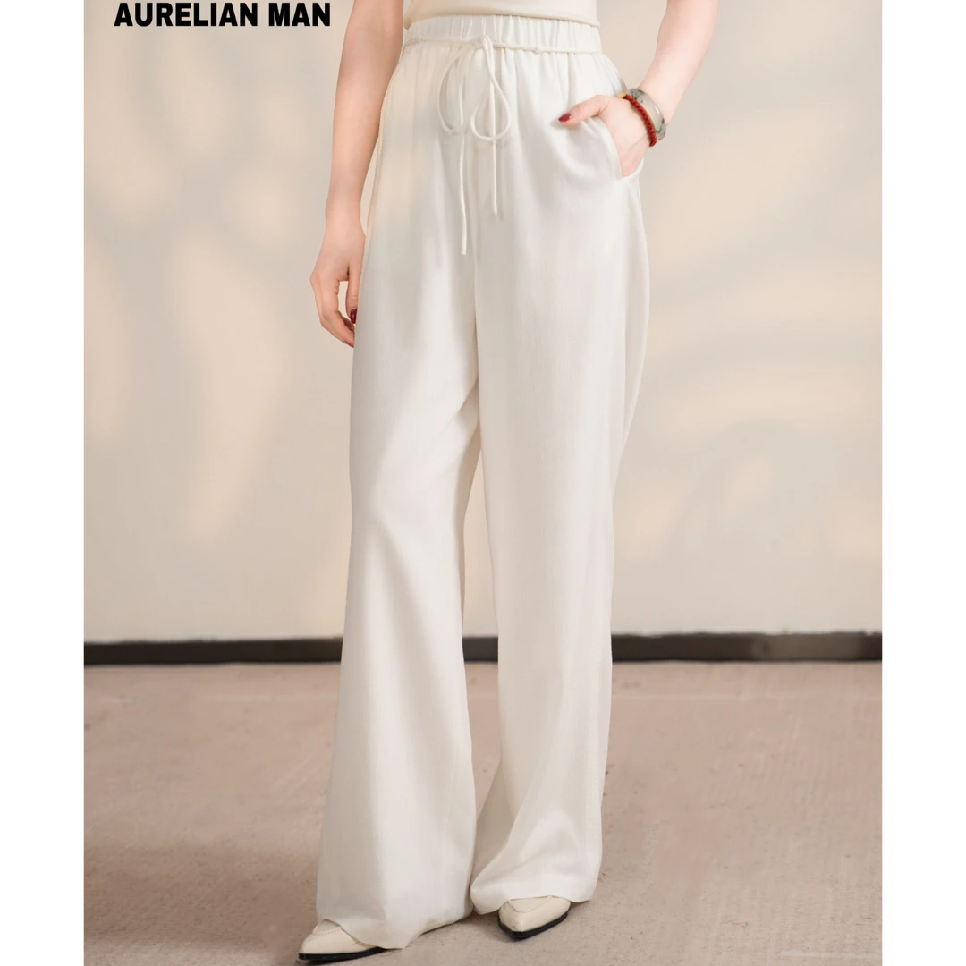 YS【醋酸】春夏新款时尚松紧腰细绳醋酸阔版女裤下装