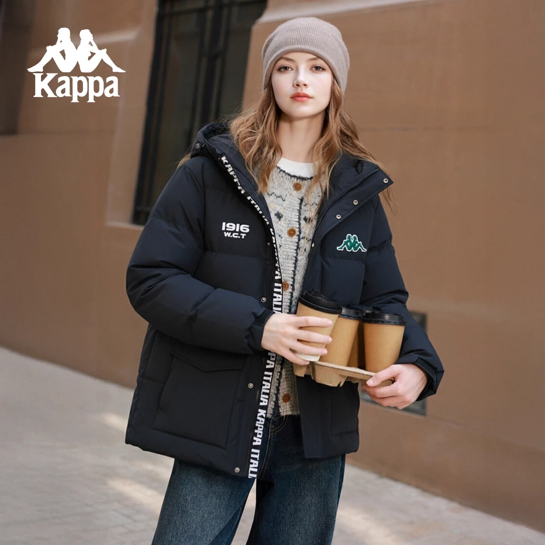 Kappa/卡帕冬季穿搭羽绒服鸭绒情侣款休闲连帽保暖简约外套衣服