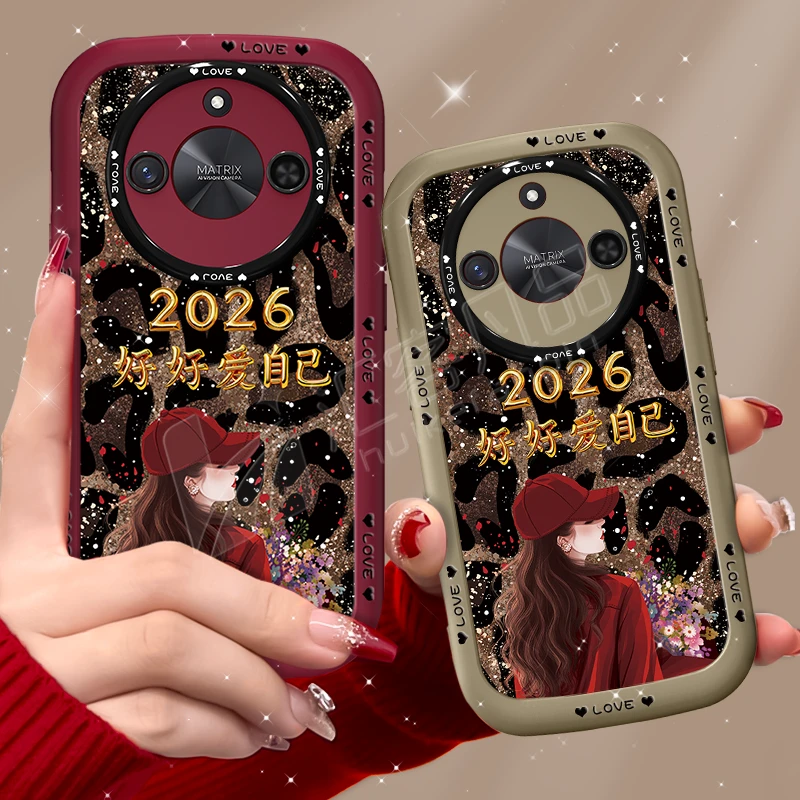 适用【荣耀x60/x60pro/x60i】手机壳2026爱自己豹纹泡芙壳全包防摔