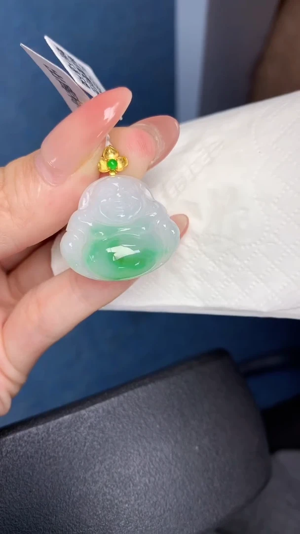 翡翠18K金镶嵌颈饰天然翡翠a货
