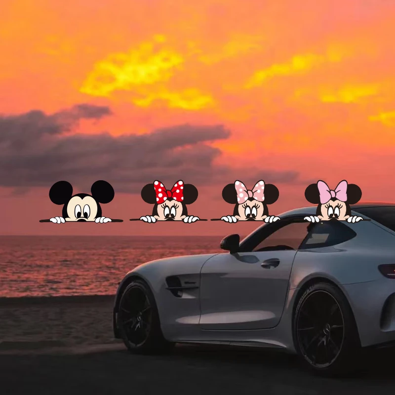 卡通米老鼠米奇米妮个性可爱创意车贴趴窗偷窥侧门车身窗遮挡划痕