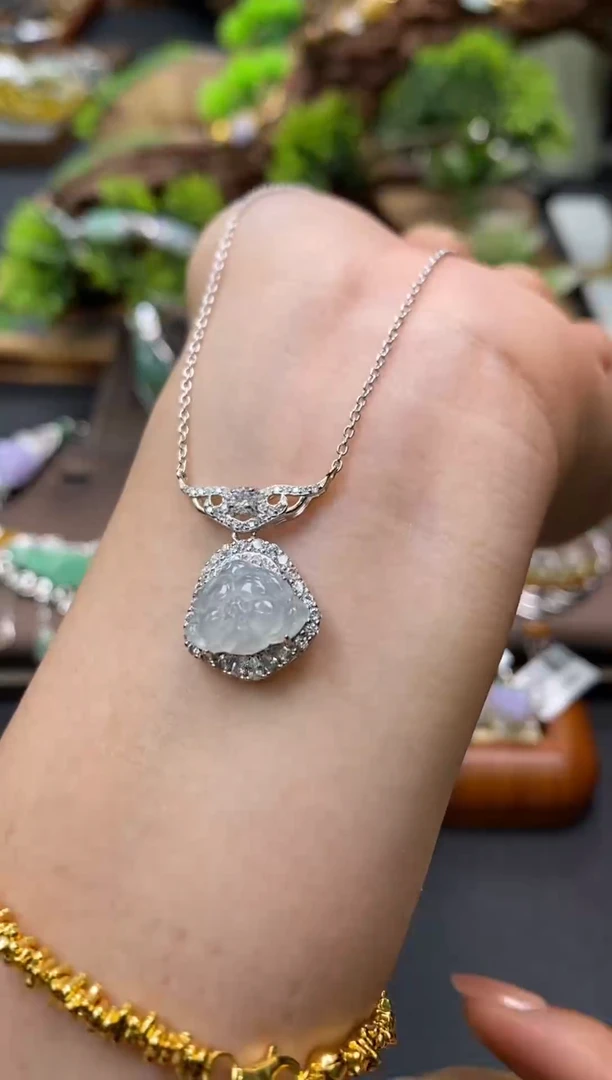 颈饰银S925镶嵌翡翠净货15185