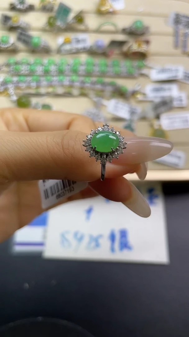 银S925镶嵌戒指翡翠翡翠 蛋面 银S925镶嵌