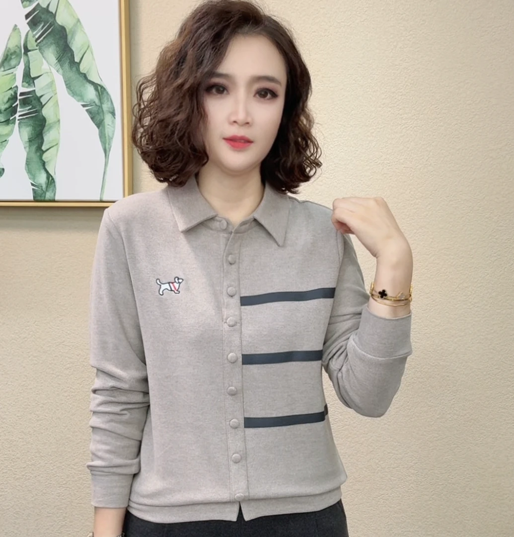 2025秋冬款拼色时尚修身宽松型纽扣刺绣气质休闲风POLO衫#956841