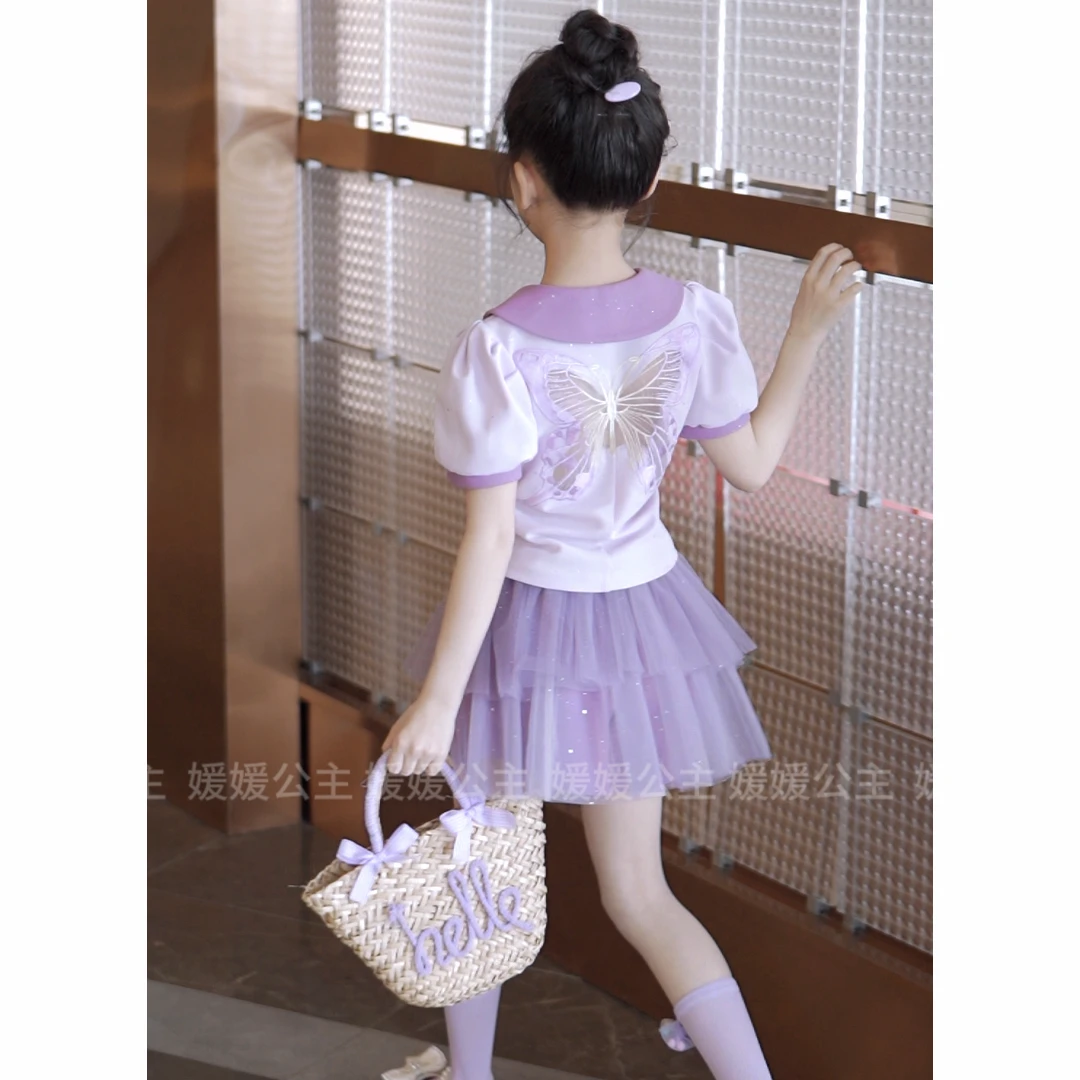 媛媛公主【紫幻星空】女童夏装套装2025娃娃领网纱裙15253R137/R129