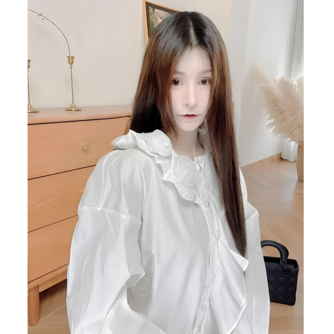 野一家025春秋新款法式宫廷风衬衫白色上衣重工设计师款宽松小众