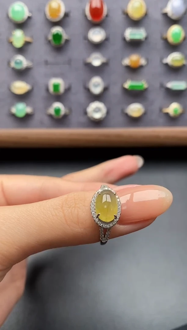 银S925镶嵌戒指翡翠一物一证一礼盒