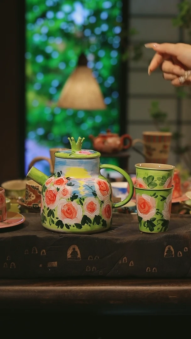 陶瓷一壶四杯景德镇高温手绘釉下彩设计师款式