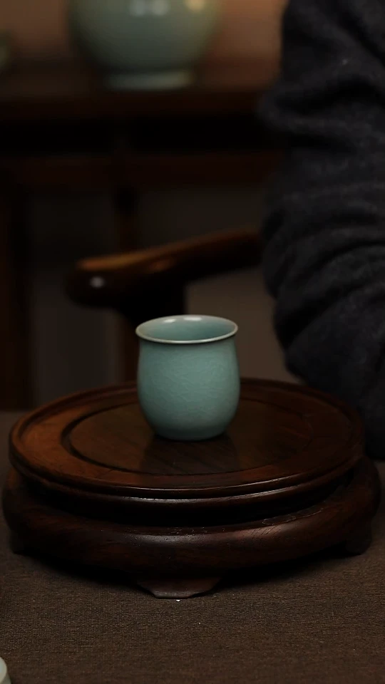 瓷片仿古青绿釉全手工闻香杯60ml 一级礼盒包装