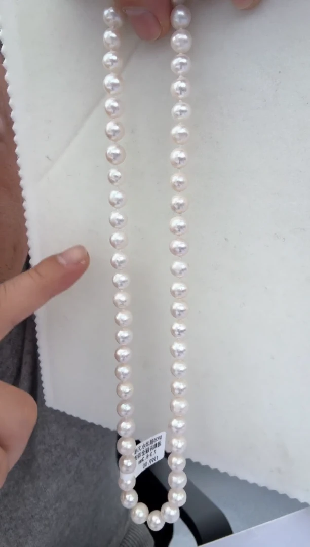 【闪购商品】淡水珍珠颈饰银S925镶嵌无核 7.3-8.3mm淡水全珠链