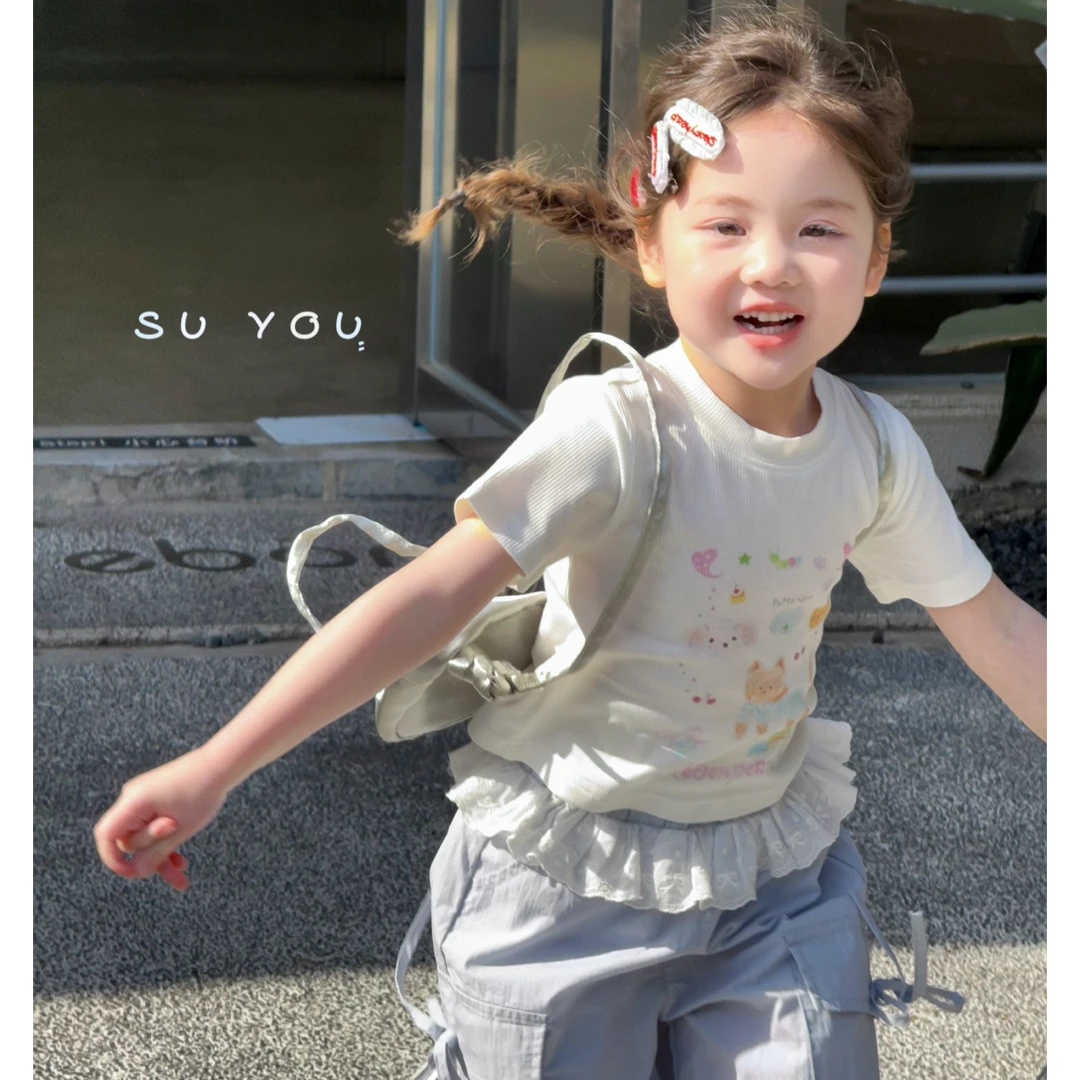 2025夏季新款百搭休闲印花T＋花边裤（suyou）