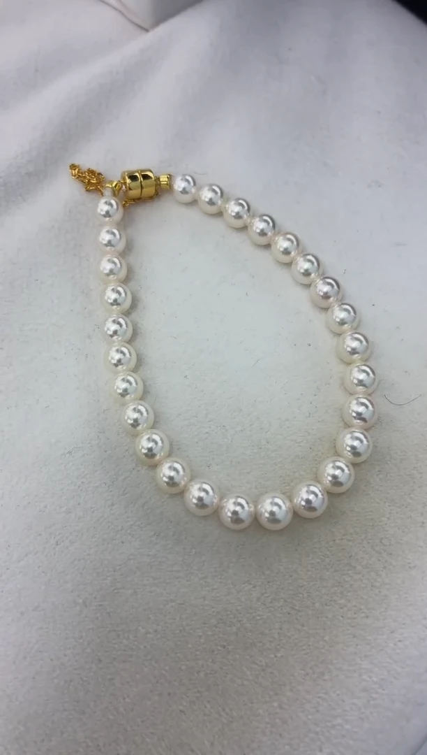 银S925镶嵌手绳海水珍珠满珠手链5.5-6