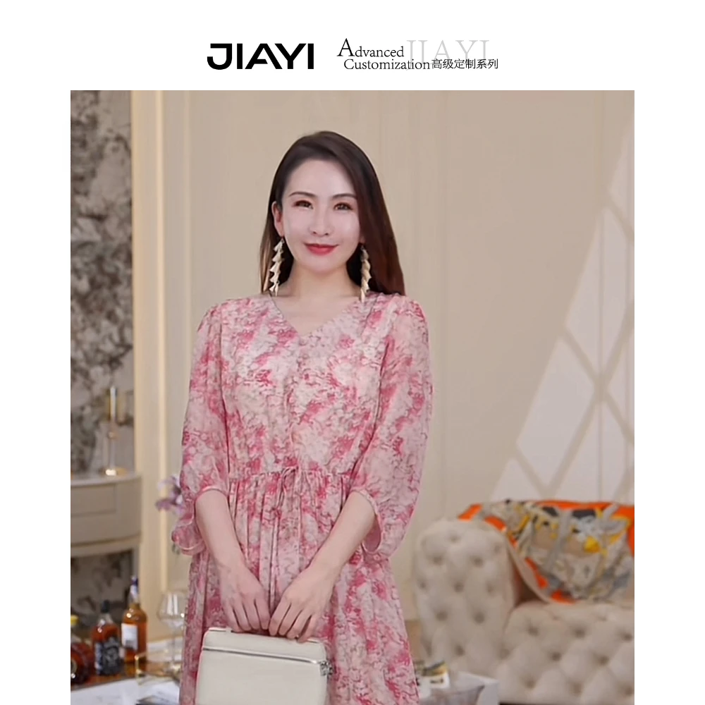 【嘉一】春夏复古印花03双绉桑蚕丝连衣裙 JYX244-L8670