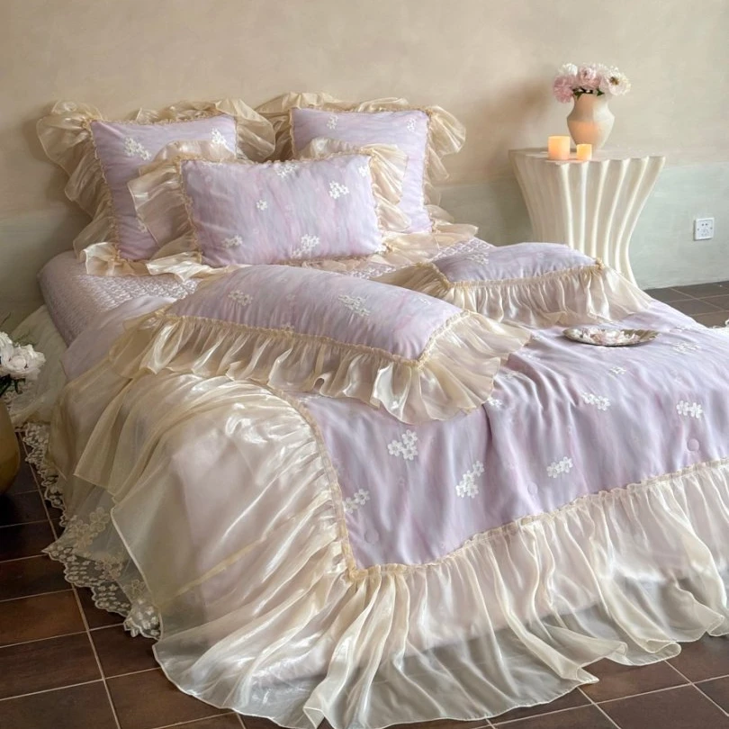 小冲冲【床盖款-花语季】法式油画风兰精天丝鎏金纱夏被四件套