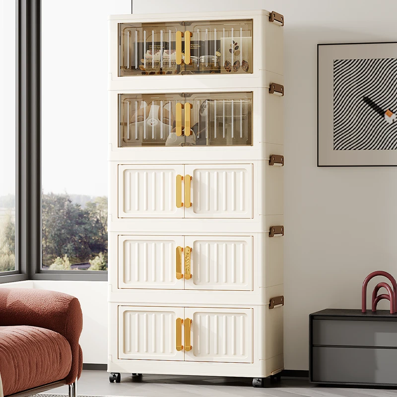 （拍四发五）竖纹45柜子D1免安装带轮客厅移动落地储物柜多层收纳柜