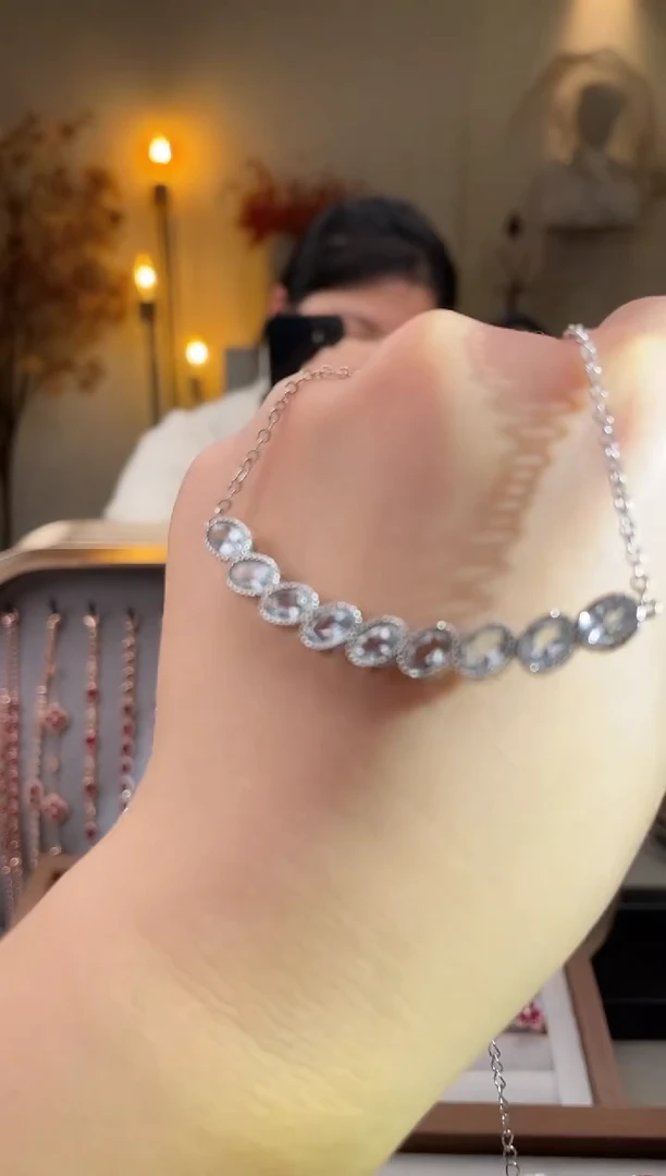 银S925镶嵌颈饰海蓝宝石颈饰