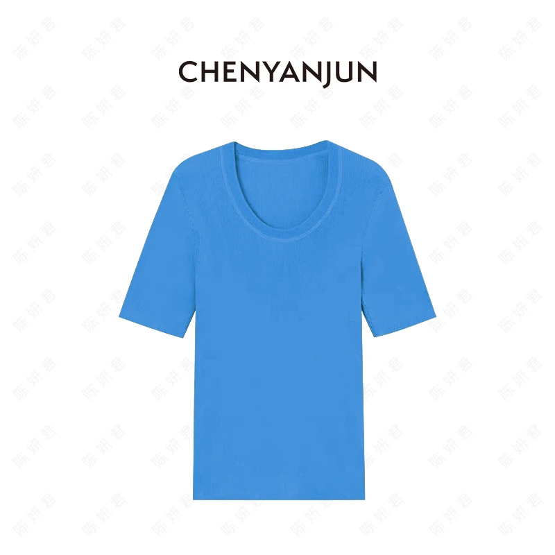 陈妍君【轻薄弹力坑条U领针织短袖】CHENYANJUN CYJ-YJ330-5889