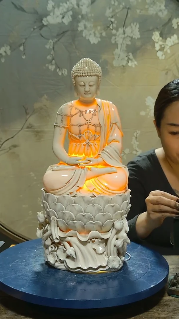 佛像德化瓷孩儿红释迦摩尼佛祖造像，高46公分
