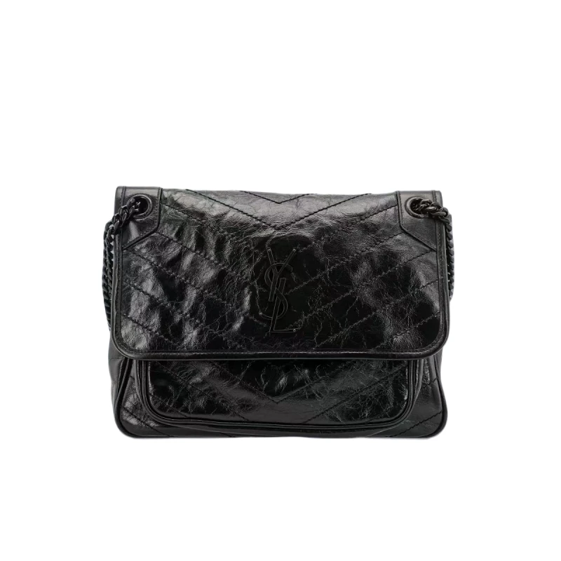 99新 YSL/圣罗兰 NIKI 黑链黑标 中号 单肩手提包