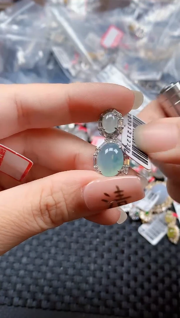 银S925镶嵌戒指翡翠天然A货缅甸翡翠