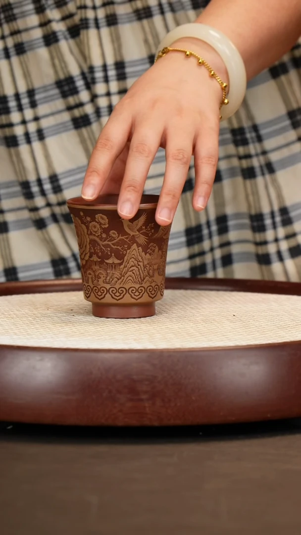 茶壶紫砂紫泥双色牡丹杯