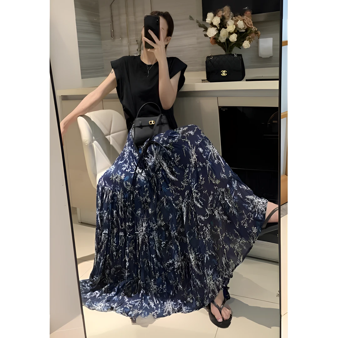 高级感碎花半身裙女2025秋新款小个子气质中长款垂坠感显瘦A字裙