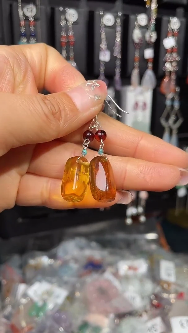 蜜蜡未镶嵌耳饰珍*?111