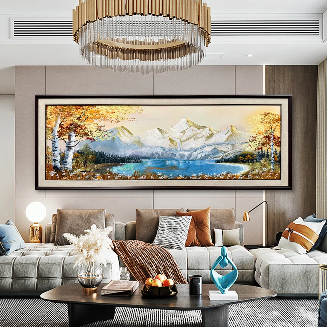 刺绣高级《黄金树金山聚宝盆》沙发背景墙装饰画背景墙入户挂画客厅