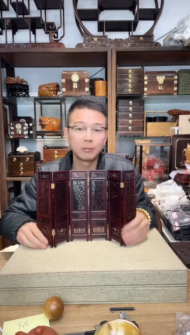 乌木类书架625红酸枝六扇折叠屏  库存