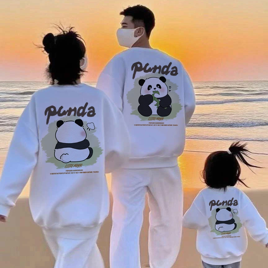 卡通熊猫全家亲子套装一家三四口2025秋冬爆款男女儿童卫衣班服绒